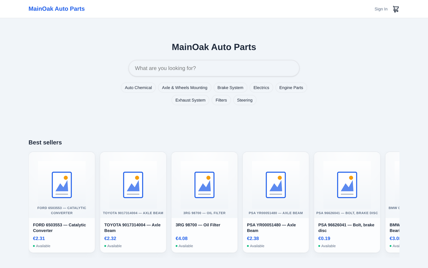 Auto Parts Resellers storefront