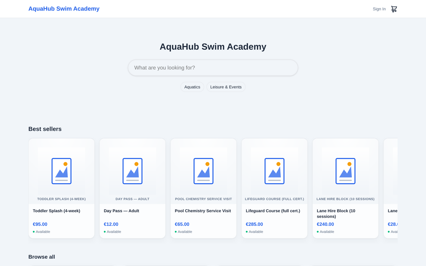 Pools & Swim Academies storefront